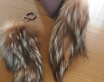 FOX POM- in shape like tail- keychain in Beautiful  Natural Crystal Fox  colors!