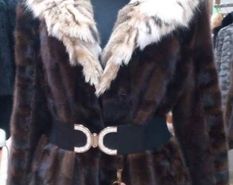 NEW!!!Natural Real Hooded Brown Mink Fur Coat!