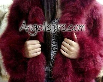 FOX HOODED  JACKET in Burgundy color!Order Any color!Brand New Real Natural Genuine Fur