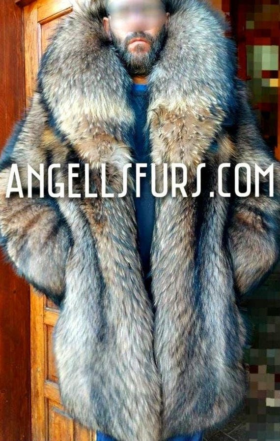 MEN'S FINN RACCOON Coat With Big Collar!brand New Real Natural