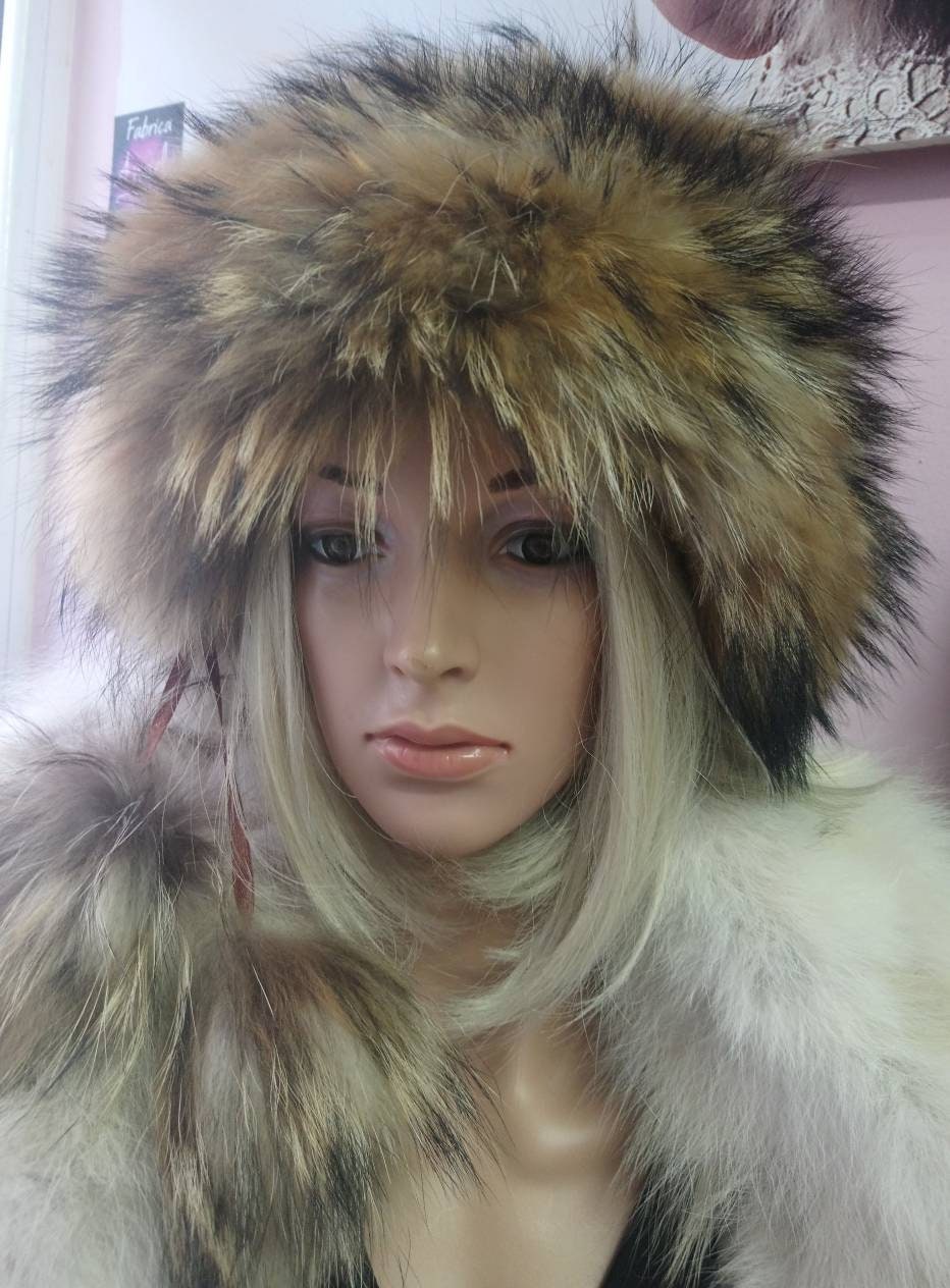 FINN Raccoon Fur HAT!Brand New Real Natural Genuine Fur!