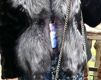 MINK FUR JACKET with Silver Fox collar!Brand New Real Natural Genuine Fur!