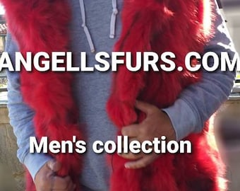 MEN'S LONG HoodeD FOX Vest!Order Any color!Brand New Real Natural Genuine Fur!