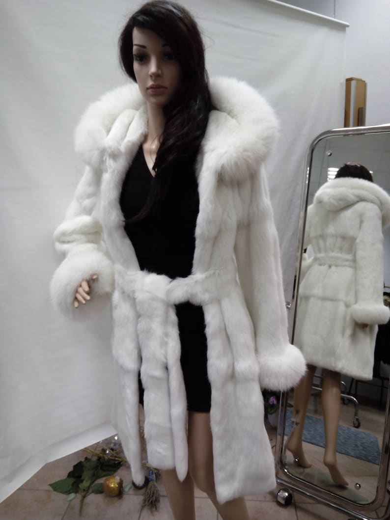 HOODED WHITE RABBIT Fur Coat With Foxorder Any Colorbrand Etsy