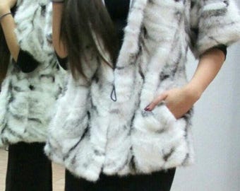 BLACK KROSS MINK Fur vest-jacket!Brand New Real Natural Genuine Fur!