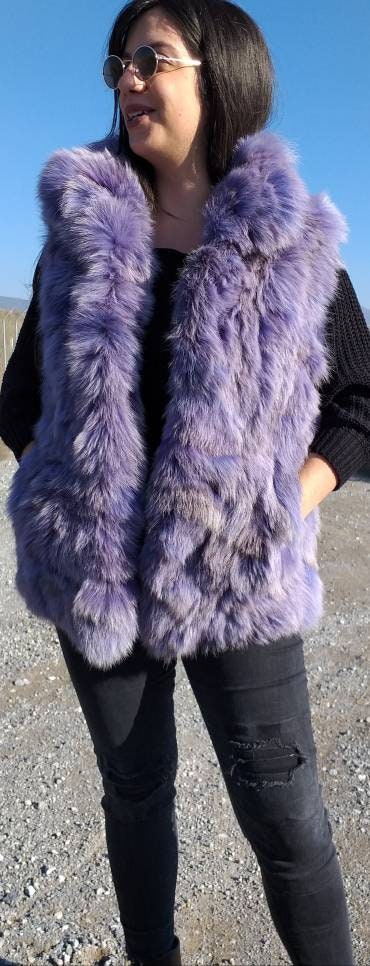 New!Natural Real LILAC Fox Fur Vest!