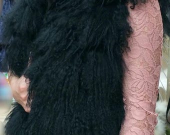 Black Mongolian Lamb Fur Vest!Brand New Real Natural Genuine Fur!