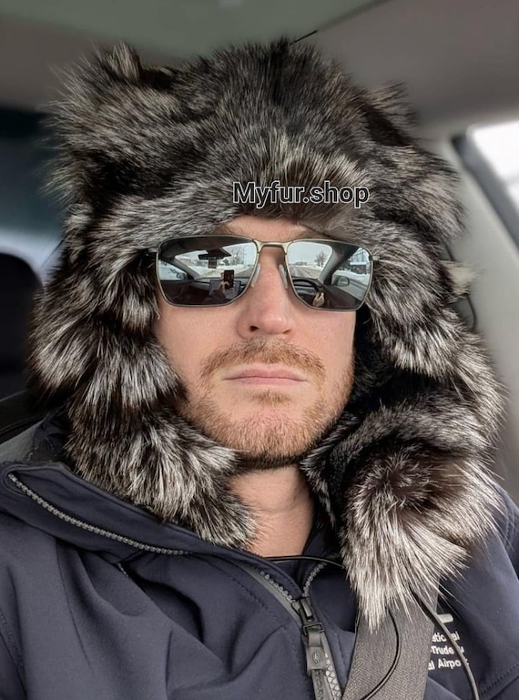 MEN'S SILVER FOX Trapper Hat!brand New Real Natural Genuine Fur