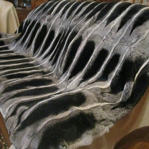 FULLPELT REX Fur Throw Blanket in Beautiful chinchila color!Brand New Real Natural Genuine Fur