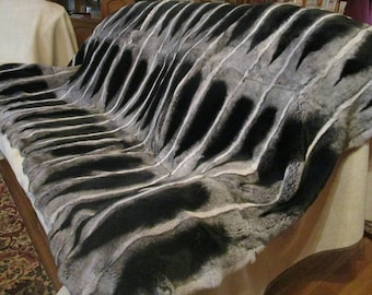 FULLPELT REX Fur Throw Blanket in Beautiful chinchila color!Brand New Real Natural Genuine Fur
