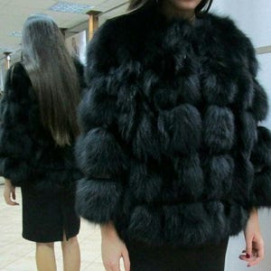 BLACK FOX FUR Short jacket!Brand New Real Natural Genuine Fur!