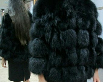 BLACK FOX FUR Short jacket!Brand New Real Natural Genuine Fur!