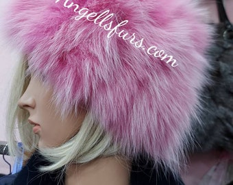 PINK FOX FUR Hat! One Size!Brand New Real Natural Genuine Fur