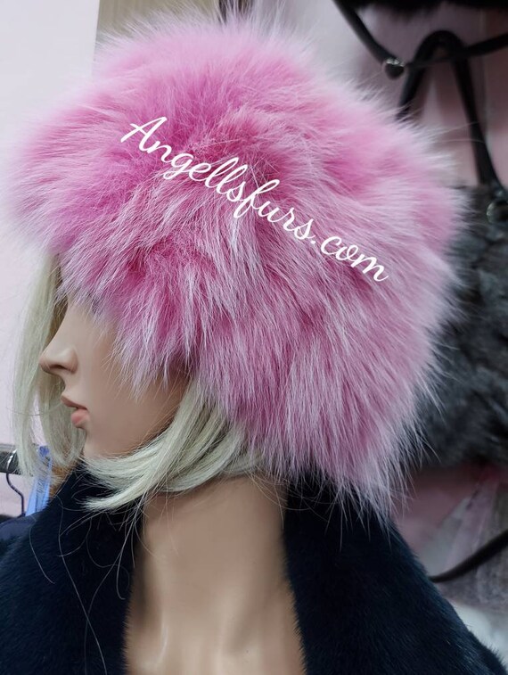 Elegant  Fur Hat in off-white, pink, black brown or spotted NWT Pink Color Fox Fur Hat!brand New Real Natural Genuine Fur  main image 2