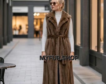 LONG MINK Fullpelts  Fur vest!Order Any color!Brand New Real Natural Genuine Fur!