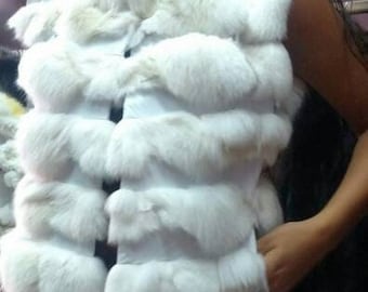 Cream White Fox Fur Vest!Brand New Real Natural Genuine Fur