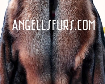 MEN'S MINK with BIG Fox Collar !Brand New Real Natural Genuine Fur!