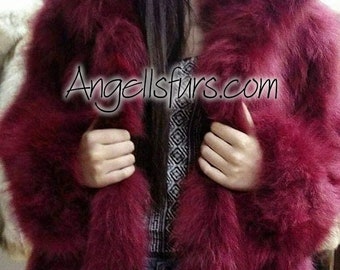 FOX HOODED  JACKET in Burgundy color!Order Any color!Brand New Real Natural Genuine Fur