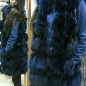 LONG BLUE FOX Fur Vest with leather straps!Brand New Real Natural Genuine Fur!