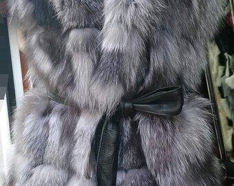 LONG SILVER FOX Fur Vest!Brand New Real Natural Genuine Fur