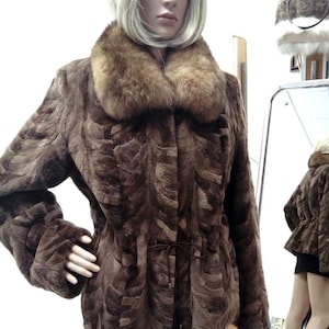 BROWN MINK Fur jacket with fox collar!Brand New Real Natural Genuine Fur