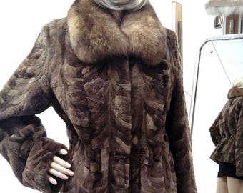 BROWN MINK Fur jacket with fox collar!Brand New Real Natural Genuine Fur