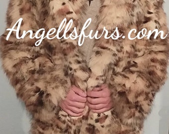 MEN'S ANIMAL PRINT Fox Fur Coat!Brand New Real Natural Genuine Fur!