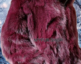 MEN'S BURGUNDY Fox Bomber Jacket!Order Any color!Brand New Real Natural Genuine Fur!