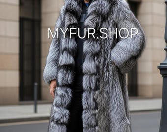 MEN'S SILVER FOX Mid calf Hooded Coat!Brand New Real Natural Genuine Fur,Order Any color!