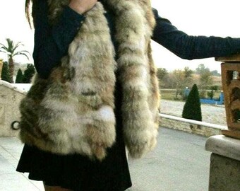 COYOTE FUR SHORT Vest!Brand New Real Natural Genuine Fur!