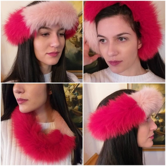 Real dyed Fox Fur headband/collar Glacier Wear - Red dyed Blue Fox Fur Headbands | Fur Neck  main image 3