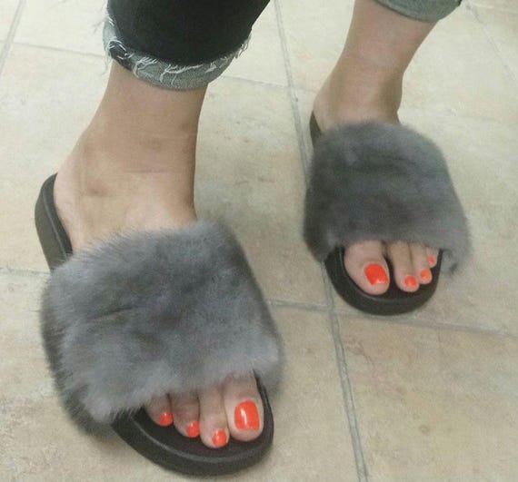 Ciabatte in pelliccia di visone! Unisex! Nuovissime, in vera