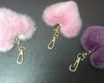 THREE MINK HEART Keychains!Brand New Real Natural Genuine Fur!