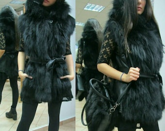 HOODED FOX VEST!Brand New Real Natural Genuine Fur!