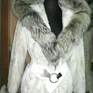 HOODED MINK Fur Coat with Fox!Brand New Real Natural Genuine Fur