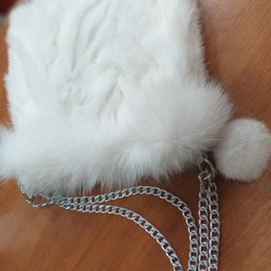 Borsa in pelliccia di VISONE bianco perla! Nuova di zecca, vera pelliccia naturale!