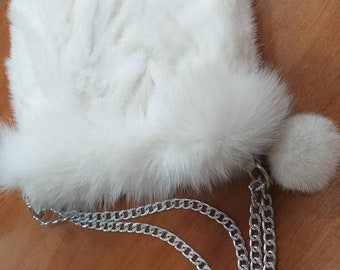 Pearl white MINK Fur Bag!Brand New Real Natural Genuine Fur!