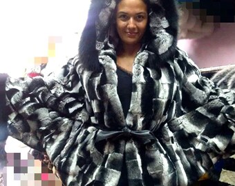 ONE Size-Hooded REX Fur cape!Brand New Real Natural Genuine Fur!