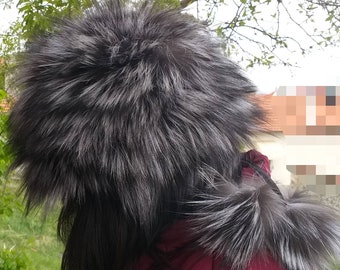 SILVER FOX HAT!Brand New Real Natural Genuine Fur!