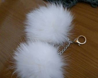 THREE WHITE FOX Ponpom-keychain!Brand New Real Natural Genuine Fur!
