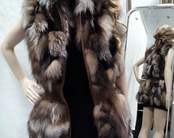 CRYSTAL FOX VEST!Brand New Real Natural Genuine Fur!