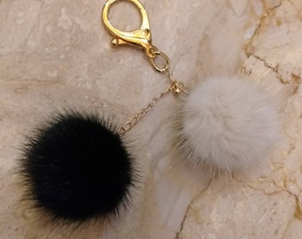 MINK fur CHERRIES pom-keyrings!Brand New Real Natural Genuine Fur!