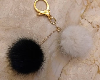 THREE MINK fur CHERRIES pom-keyrings!Brand New Real Natural Genuine Fur!