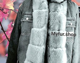 MEN'S JEAN Jacket With Internal Rabbit fur and Full Fox trims!Brand New Real Natural Genuine Fur and Leather!