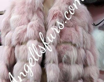 PINK SHORT FOX Fur Jacket!Brand New Real Natural Genuine Fur!Order Any color!