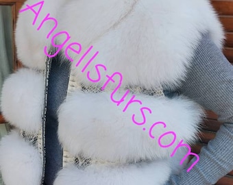 New,Natural,Real Amazing WHITE FULLSKIN FOX Fur Vest!Order Any color!