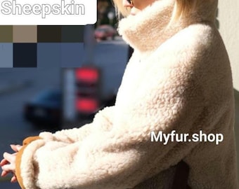 OVERSIZE SHEEPSKIN Short Jacket!Brand New Real Natural Genuine Fur!