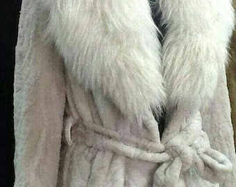 Sheared MINK Fur with Fox Collar!Brand New Real Natural Genuine Fur