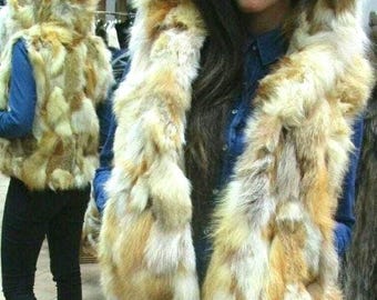 HOODED RED FOX Short Vest-bolero!Brand New Real Natural Genuine Fur!
