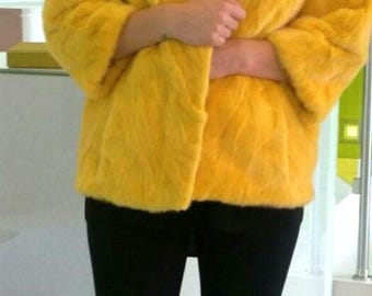 YELLOW MINK FUR Jacket!Order Any Color!Brand New Real Natural Genuine Fur!